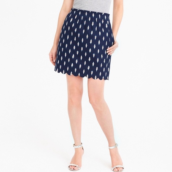 J.Crew Printed Scalloped Sidewalk Skirt Women’s 00 Blue Linen Cotton Elastic - Picture 3 of 12